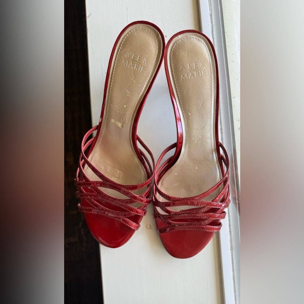 Alex Marie Glossy Red Kitten Heel Sandals